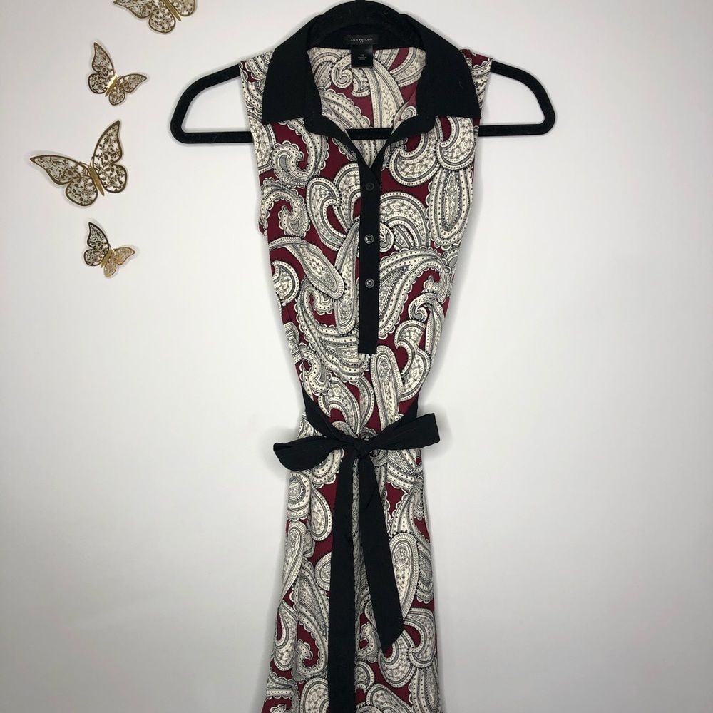 Ann Taylor Paisley Midi Dress in Burgundy, Black, Cream